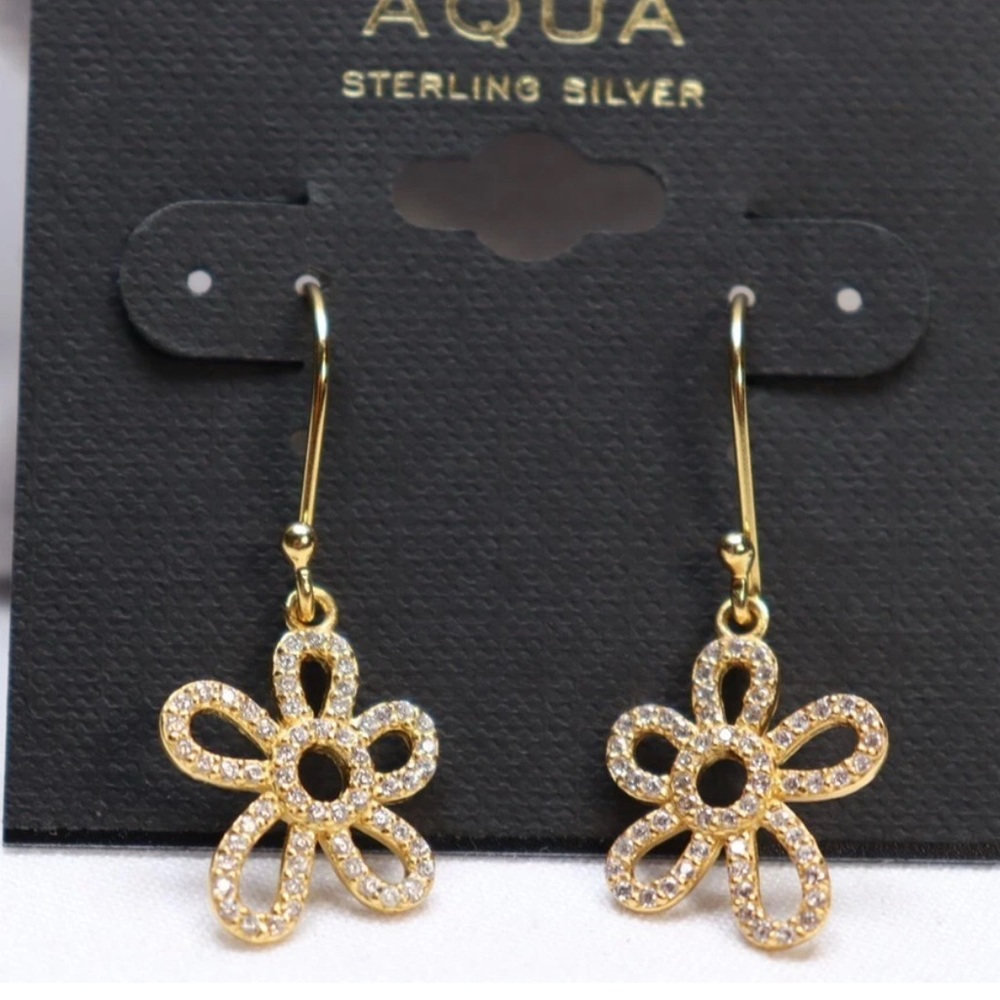 Aqua 18k Gold over .925 Sterling Silver Cubic Zirconia Flower Earrings